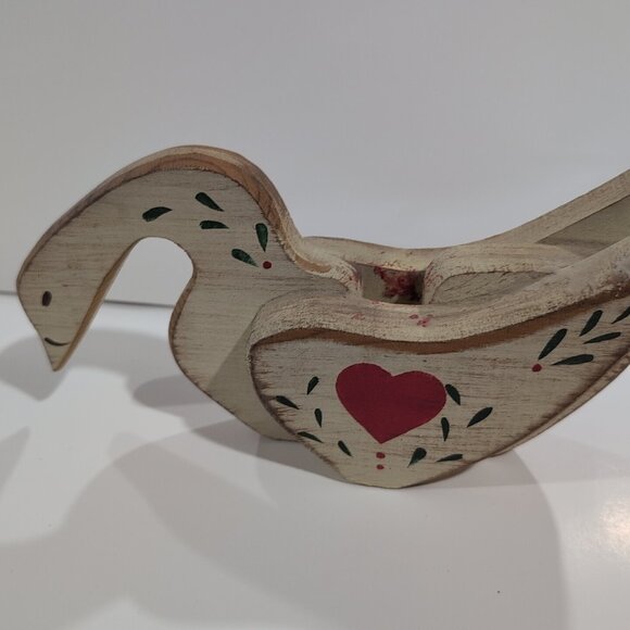 Vintage Handmade Hand Painted Wooden Christmas Goose Candle Holder - Picture 4 of 6